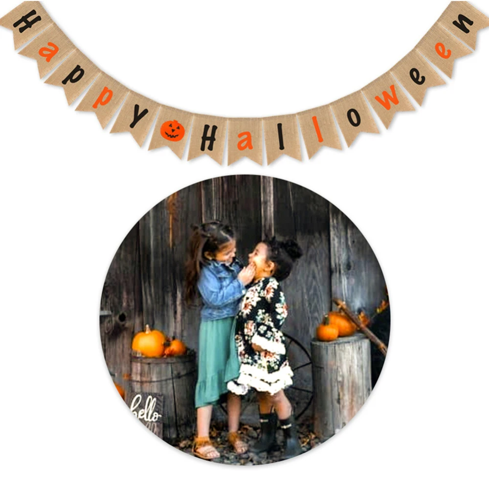 

Halloween Festival Party Supplies 3M Happy Halloween Burlap Banner Rustic Linee Flag for Home Decorations