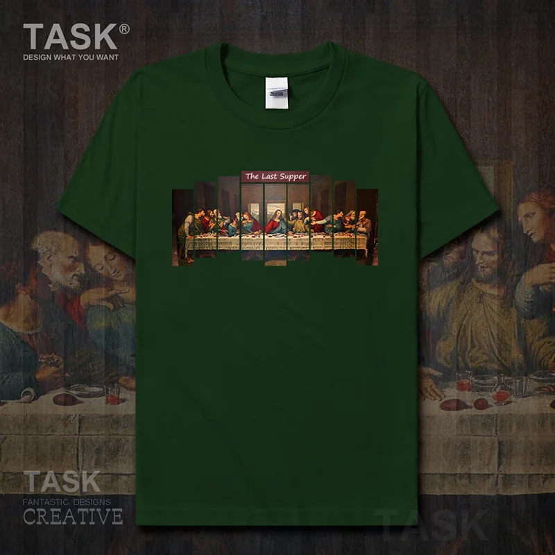 

Personality fashion oil painting mens t-shirt The Last Supper retro print Short sleeve clothes cotton summer casual Streetwear