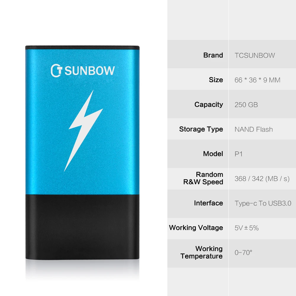 Новейший TCSUNBOW портативный SSD P1 250GB внешний твердотельный накопитель для настольного ноутбука