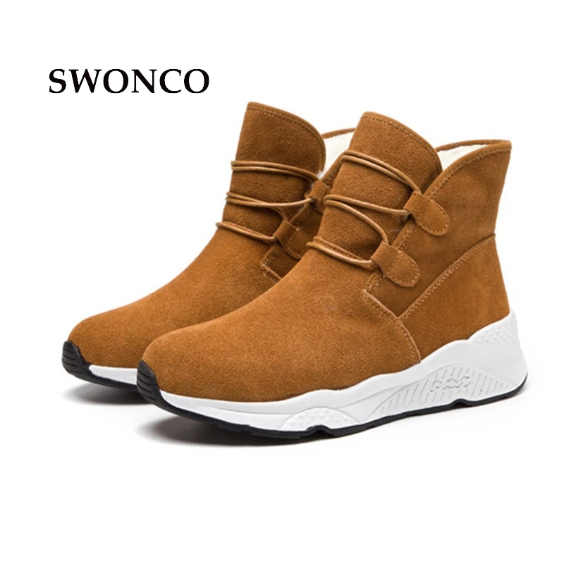 SWONCO/женские зимние ботинки модные теплые зимние ботинки из натуральной кожи на шнуровке ботильоны для женщин женские ботинки на толстой подошве