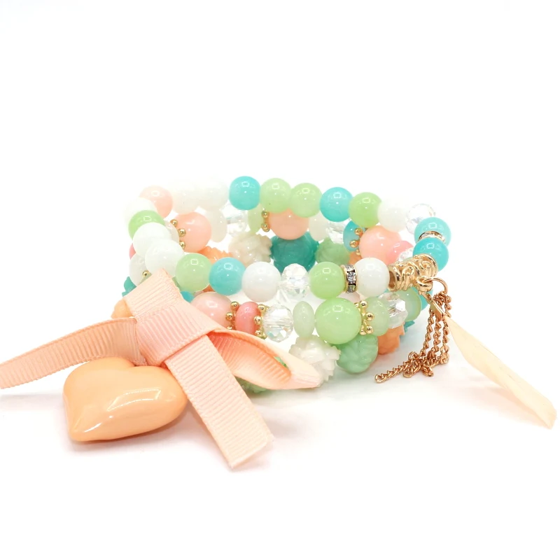 3pcs/set Multilayer Candy Crystal Beads Heart Feather Pendant Jewelry