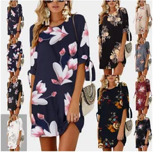 S-5XL women o neck half sleeve mini dress floral print casual leisure short dress summer spring autumn brand dress plus size trendy short sleeve floral print women s dress for women