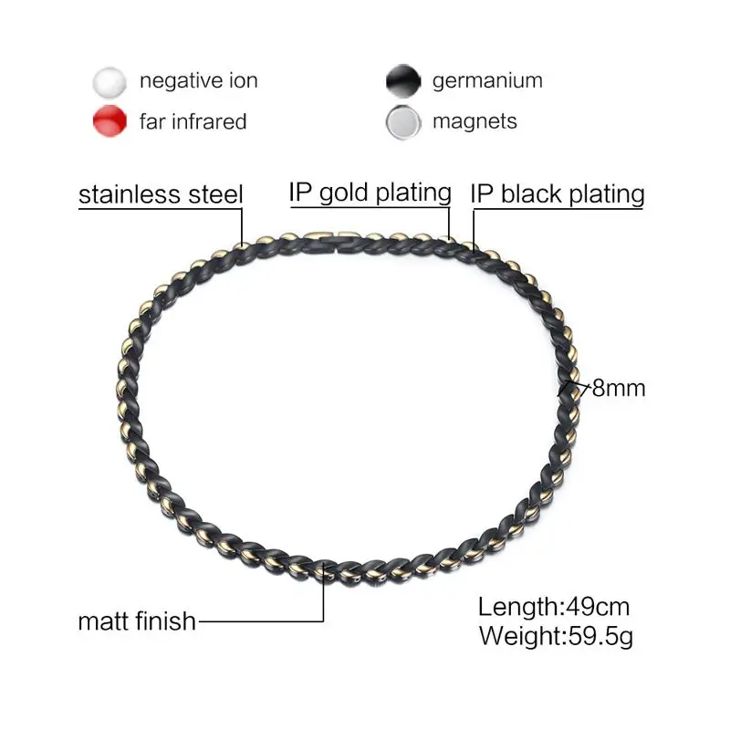 19" Bio Health Women Choker Necklace Stainless Steel Chain Magnetic Adjustable Size free Tool