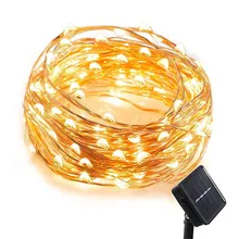 10 м 100 светодиодный s Серебряный провод светодиодный свет гирлянды ночник Солнечная энергия водонепроницаемый теплый белый цвет свет для рождественской свадебной вечеринки