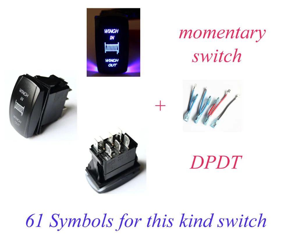 Winch In Winch Out Momentary Rocker Switch Blue Led DPDT (ON) OFF (ON