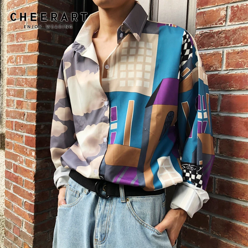 Cheerart Harajuku, Женские топы и блузки, цветная рубашка большого размера, блуза с длинным рукавом, уличная одежда