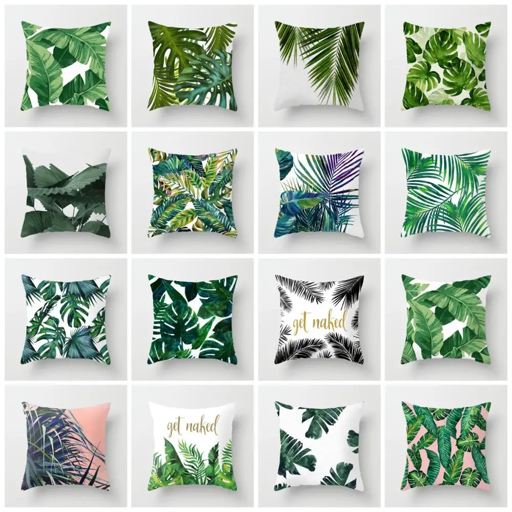 

ZENGIA Tropical Plants Palm Monstera Green Cushion Covers 45*45 Decorative Pillows for Sofa Pillowcase Decorative Pillow Leaf