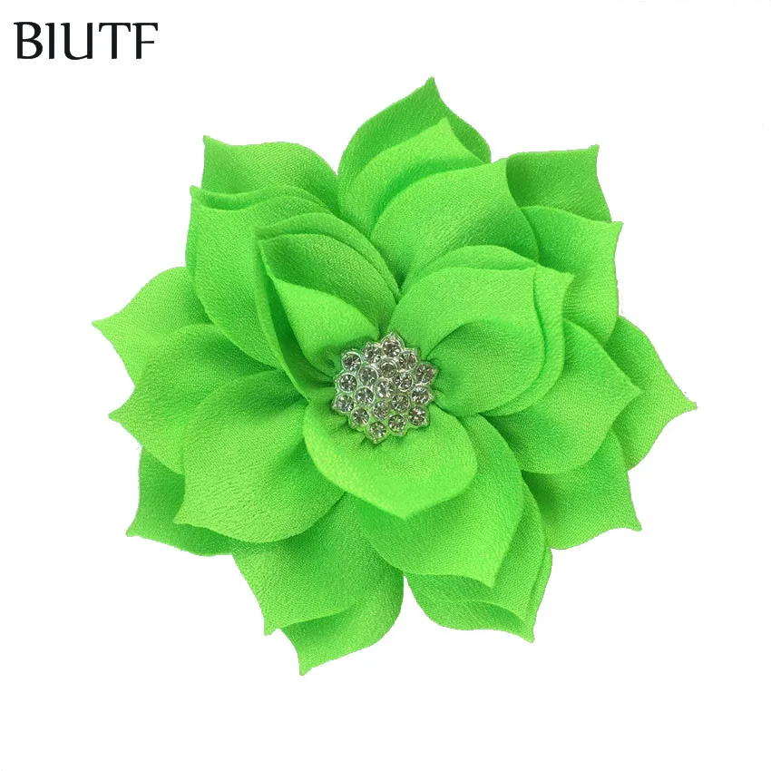 28-lime 5 шт./партия, розничная, 3,2 '', двухслойная ткань, цветок лотоса с заколкой для волос, детская модная головная повязка, аксессуары для волос ручной работы, бутик TH288 - Цвет: 28-lime
