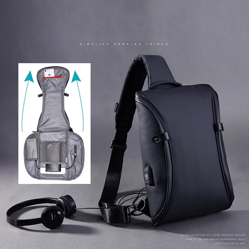  Famoso bolso de pecho de marca para hombres impermeable antirrobo USB de carga cruzada cuerpo bando