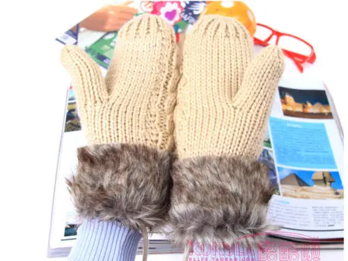 Одна пара женских зимних теплых вязаных перчаток теплые рукавицы перчатки для пальцев с завязками - Цвет: I