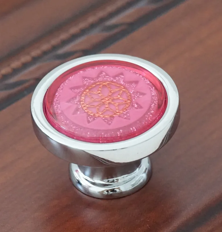 Pink 2 шт. стеклянные ручки для ящиков, ручки для кухонного шкафа, ручки для дверей, ручки для дверей, яркие серебристые, черные, розовые декоративные мебельные ручки - Цвет: Pink