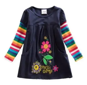 Осеннее платье с длинными рукавами для девочек «Маленький Пони»; одежда для малышей; милое Хлопковое платье для девочек; детское платье с рисунком радуги для девочек; LH6010 - Цвет: H5802 navy