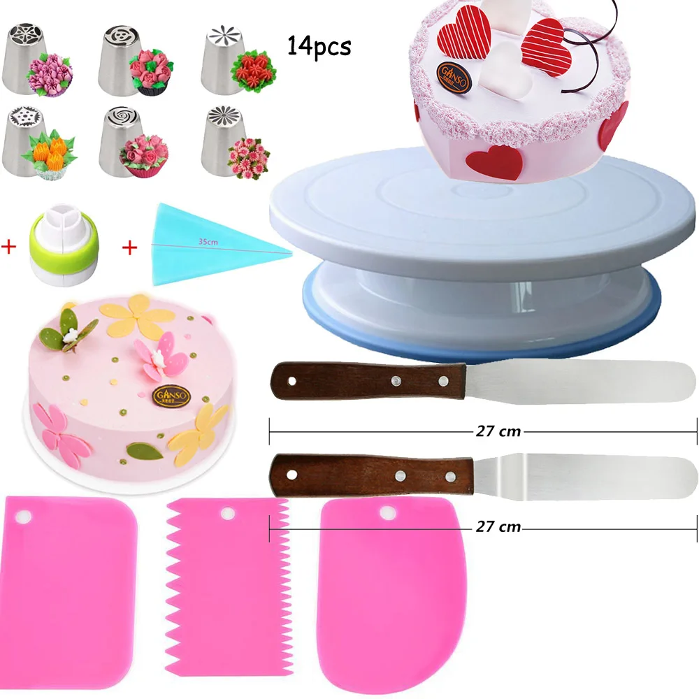 12 шт./компл. 10 дюймов Пластик торт проигрыватель Вращающийся торт Пластик миксер для теста Ножи украшения крем подставка для пирожных торт поворотный стол
