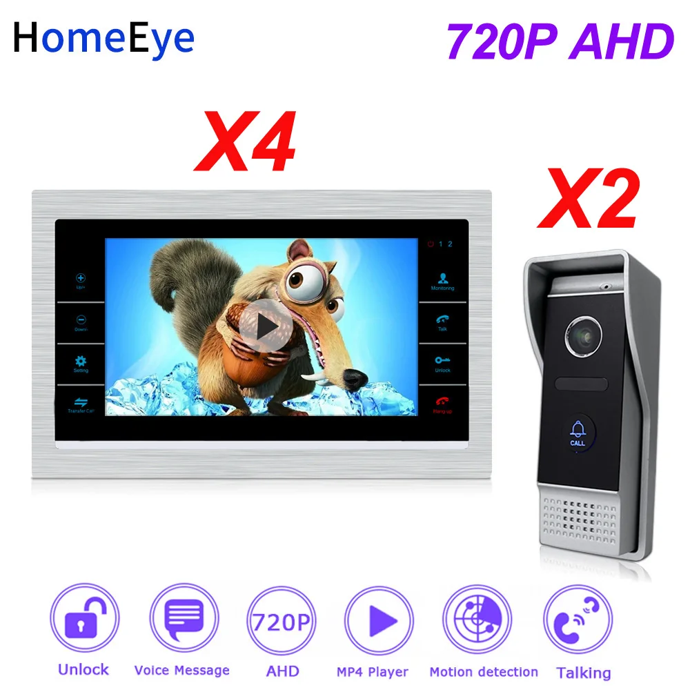 

HomeEye 2 Doors Home Access Control System 720P HD Video Door Phone Video Intercom Touch Screen Voice Message Customize Ringtone