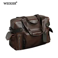 WEIXIER большой емкости высокого качества PU классический ретро мужской сплошной цвет сумки Повседневный модный дизайн простая