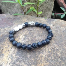 SN0372 черный лавовый браслет Античный Серебряный Будда головной браслет природный Хаулит стрейч mala braclets для мужчин