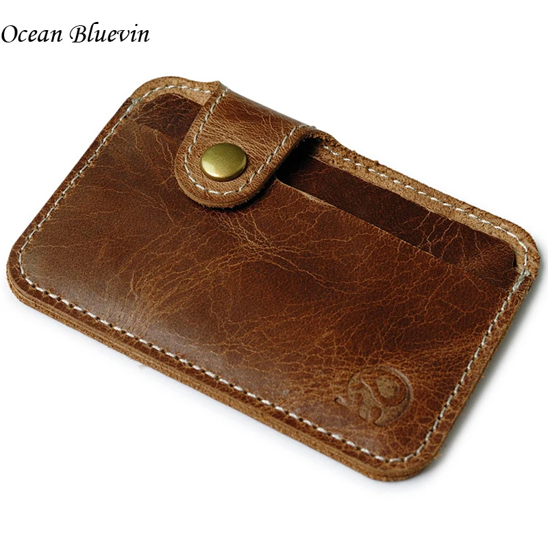 

New Hasp Practical 2 Bits ID Holders Soft Package Cowhide Genuine Leather Vintage Brwon Color Credit Card Holder Pack For Men