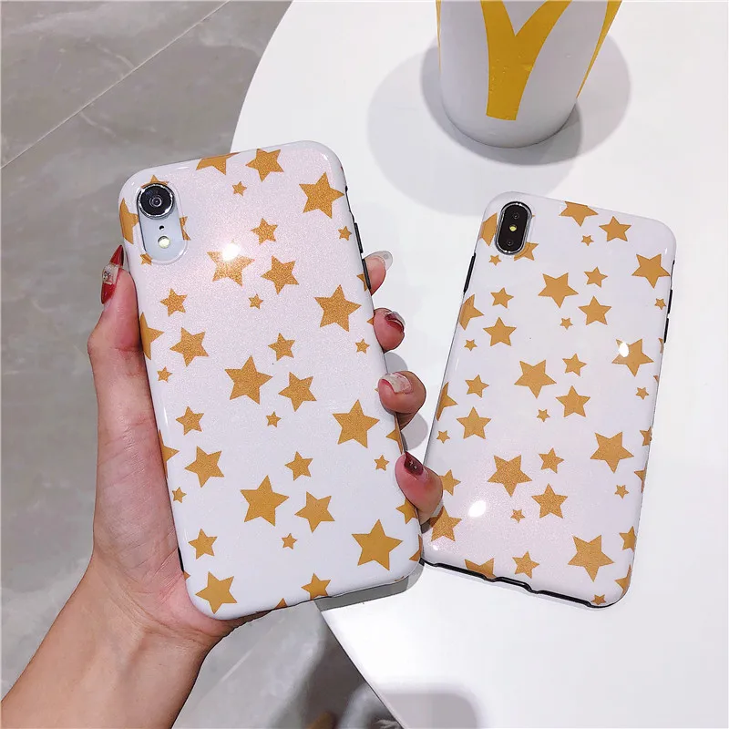 

100pcs Fashion Gold Stars Pattern Case For iphone 6 6s Case For iphone X XS XR XS MAC Phone Cases Cute Back Cover Capa Funda
