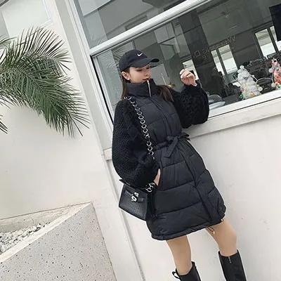 Black long ZURICHOUSE/брендовые зимние пальто женские длинные/короткие Пуховые Стеганые Куртки Модные трикотажные рукава дизайн свободная теплая Дамская парка - Цвет: Black long