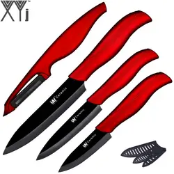 Острый керамический нож 3 дюйма обстрагывая 4 дюйма Утилита 5 дюймов нож и один черный клинок + Красной ручкой точилка для кухонных ножей