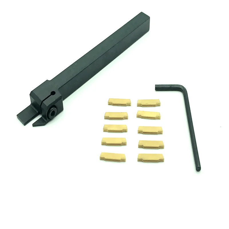

10pcs MGMN200 Carbide Inserts Golden Blades + 1pc MGEHR1010-2 Turning Tool Holder Boring Bar + 1pc Wrench