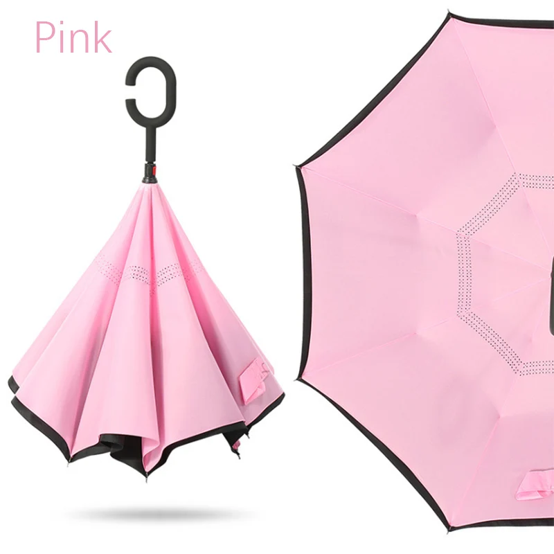 Складной зонт Обратный двойной Слои зонтик перевернутый ветрозащитные непромокаемые Зонтик Автомобилей против ветра и дождя, круглая ручка печатание логоса Подарки Зонт 30 шт./компл
