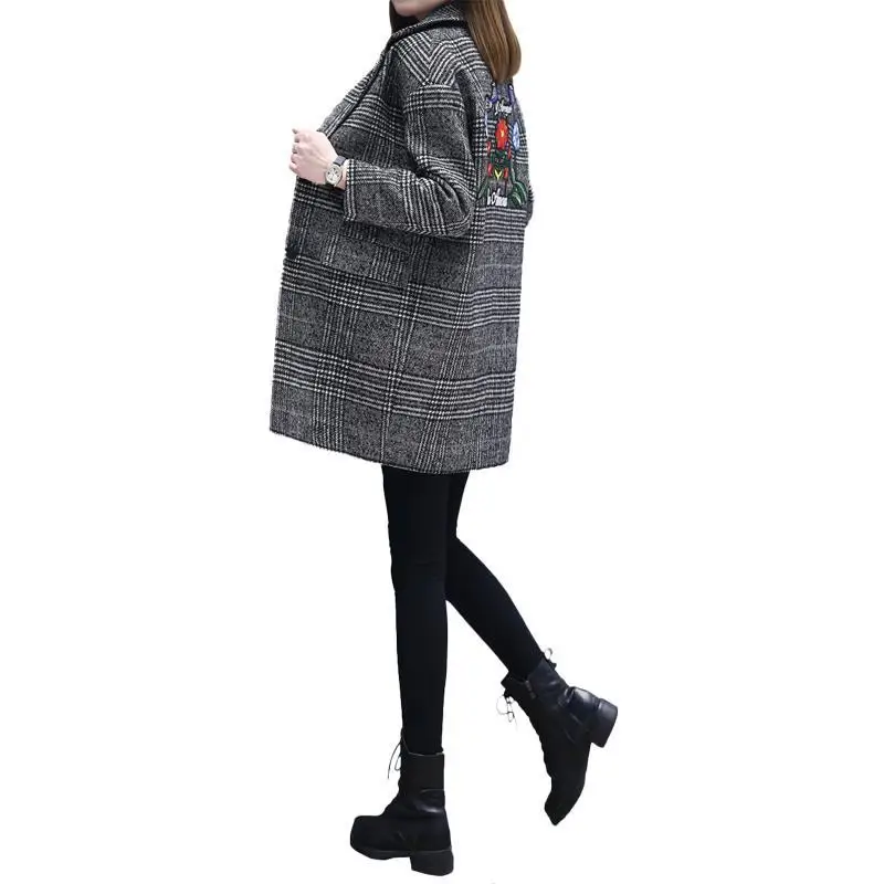 De Automne Vêtements Coréenne En Longues model À Donna Broderie 018 Model Laine Abrigo Manches Hiver A Manteau B Mujer Plaid Cappotto Elégantes Femmes Eqa8da7