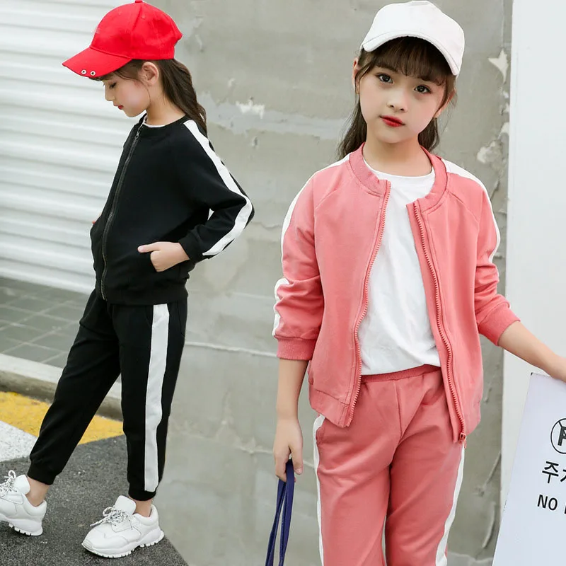 

New 2018 Teenage Girls Outfits Children Sports Suits for Girls Clothing Sets Kids Tracksuits Sportswear Jackets & Pants Clothes