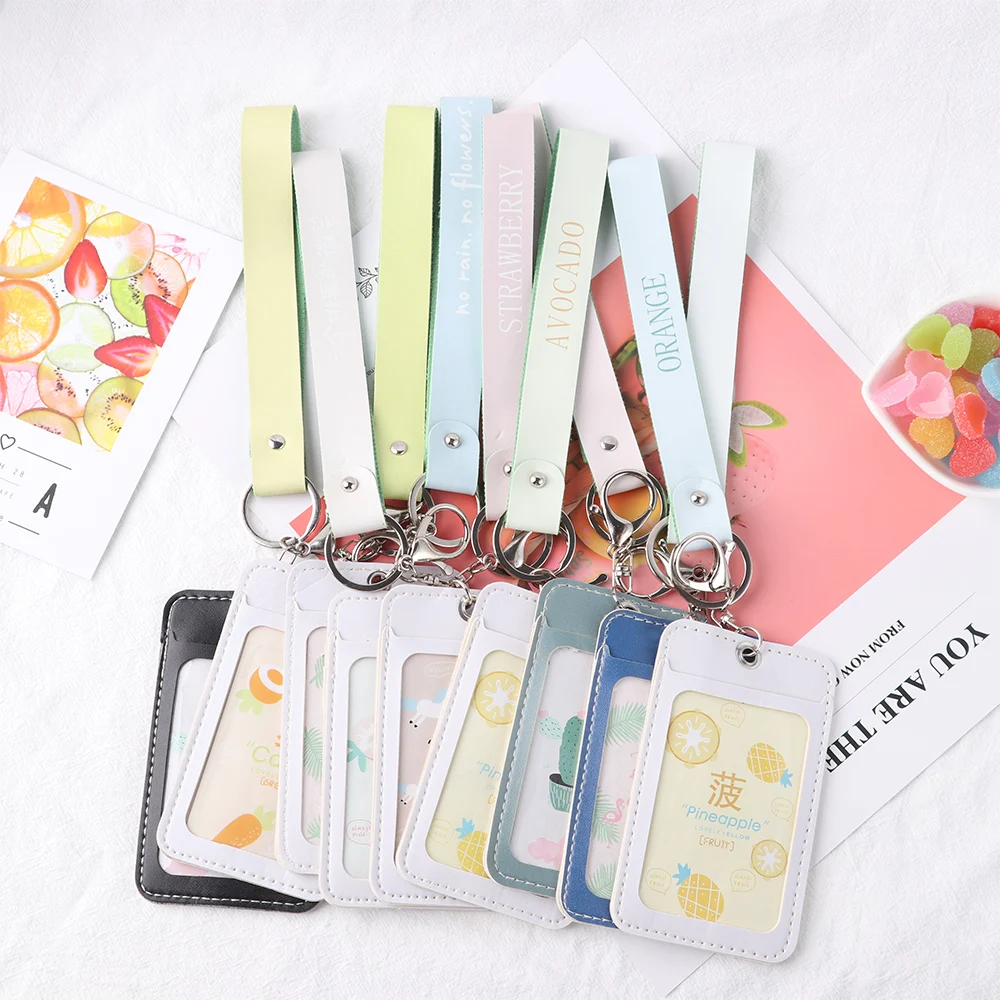 

1PC ID Card Holder Credit Card Bag Keyring Tool Bus Cards Cover PU Leather Badge Case Portable Unisex Cartoon Card Accessories