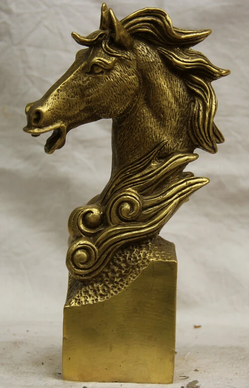 

Fast shipping USPS to USA S1954 8" China Chinese Brass Folk Zodiac Year success Horse head bust Statue