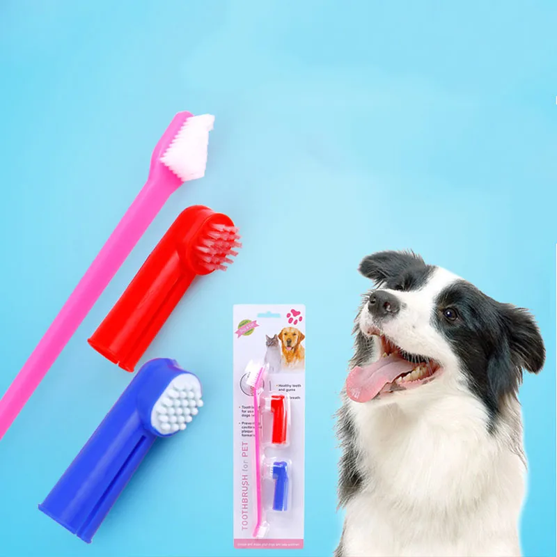 3pcs/set Double Head Soft Pet Finger Toothbrush Dog Cat Puppy Teeth