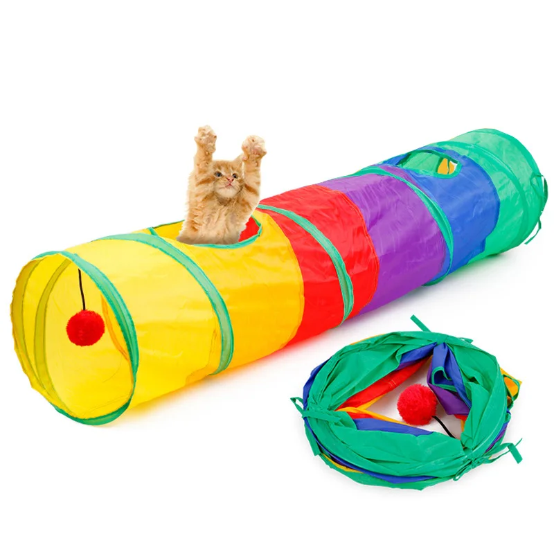 

Cat Tunnel Funny Foldable Rainbow Cat Tunnel with Ball Kitten Pet Play Toy