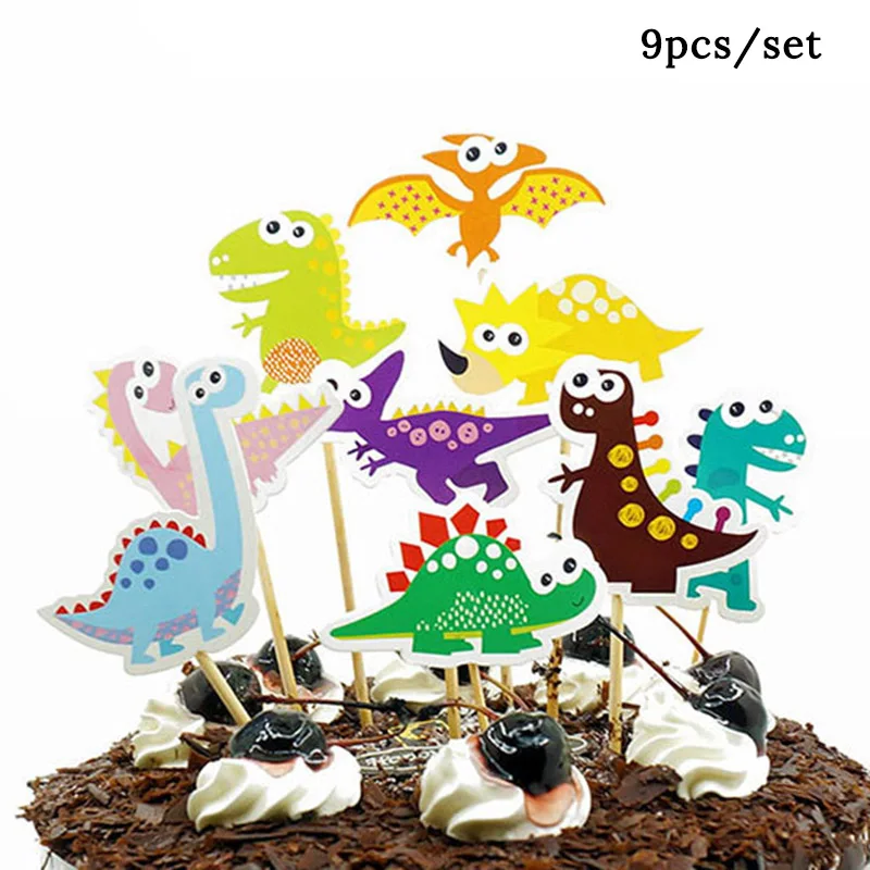 1 шт. гигантский динозавр, фольгированный шар для мальчиков, воздушные шарики в виде животных, Детские вечерние украшения на день рождения, динозавр, гелиевые шары, Детские шары - Цвет: 9pcs cake topper