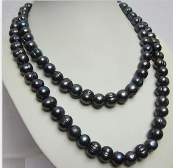 

stunning 9-10mm tahitian peacock green baroque pearl necklace32inch 14k