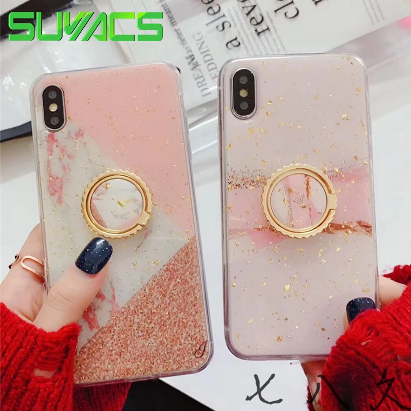 

SUYACS Phone Case For iPhone 6 6S 7 8 Plus X XS MAX XR Cut Plain Splice Marble Pattern Platinum Soft Graphic Phone Case Cover
