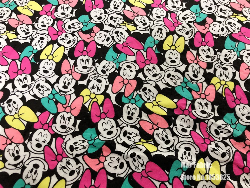 

bow Minnie patchwork Knitted cotton fabric for Tissue Kids Pajama skirt hat textile for Sewing Tilda Doll Cloth 50*150cm