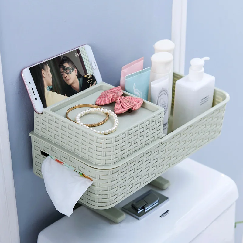 

Multifunctional Waterproof Bathroom Tissue Box Storage Rack Organizer Shower Wall Shelf Suction Cup Kitchen Bathroom Shelves