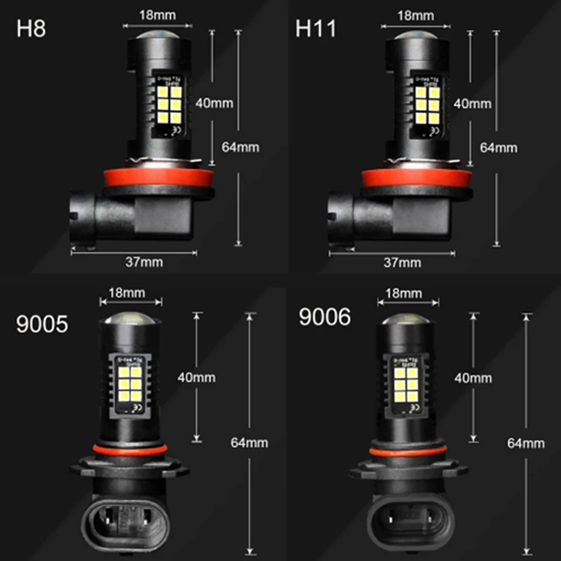 2 шт. H8 H11 Led HB4 9006 HB3 9005 Противотуманные фары лампы 3030SMD 1200LM 6000K белый автомобиль