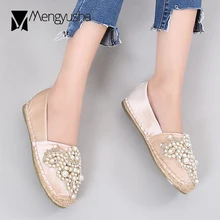 Соломенное вязание; обувь в рыбацком стиле на плоской подошве; женские лоферы на плоской подошве, Украшенные бусинами и цветами; большие размеры 41