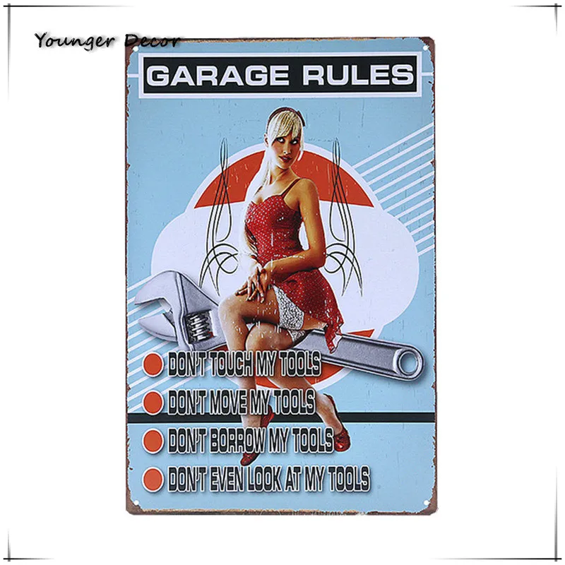 

My Garage Rules With Pin Up Girl Metal Sign Don't Touch My Tools Wall Decor Metal Carft Tin Poster Vintage Home Decoration YA144