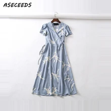 Летнее платье в горошек с цветочным принтом, женское шифоновое пляжное платье с коротким рукавом, корейские модные вечерние платья средней длины с v-образным вырезом