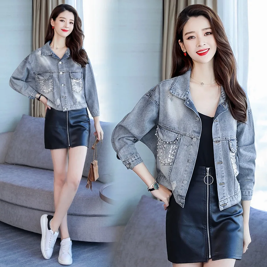 

Korean Style Fashion Students Girls Short Type Vintage Jeans Denim Jackets Coats
