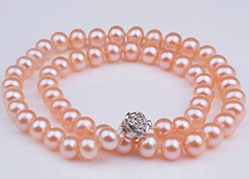 

Selling AAA 8-9mm Pink Freshwater Pearl necklace 18 "Long jewelry free shipping
