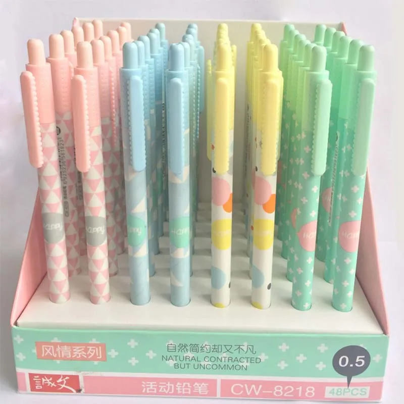 

48 pcs/lot Fresh simple Press Mechanical Pencil Cute Plastic Drawing Writing Automatic Pen School Office Supplies Escolar