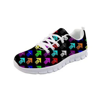

ThiKin Wedge Sneakers Women Casual Female Shoes Black Splatoon Lace Up Flats Breathable Cartoon Print Women Mesh Shoes