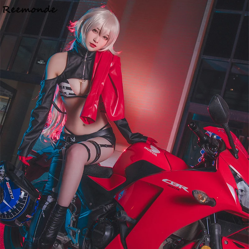 

Games FGO Fate Zero Alter Cosplay Costumes Jeanne d'Arc Coat Shorts Sexy Casual Full Set Synthetic Wig Hai Women Girls Party