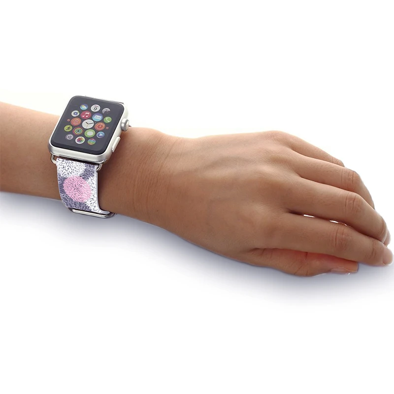 Кожаный ремешок с узором фейерверков DiY для Apple Watch Band 38 мм 40 мм 42 мм 44 мм браслет для iWatch 1 2 3 4 подарок для IPhone чехол