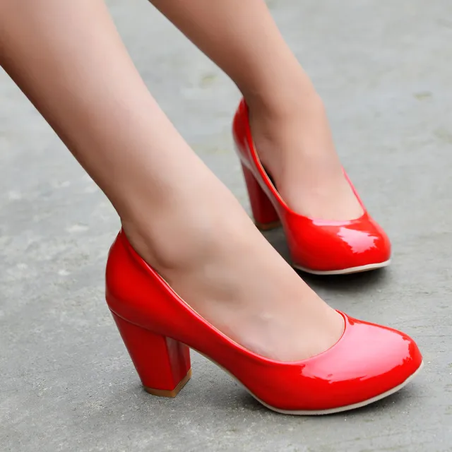 Women Thick Heel Shoes Office Career Party Dancing Dress Women Thick Heel Shoes Office Career Party Dancing Dress Fashion Pumps Black Red