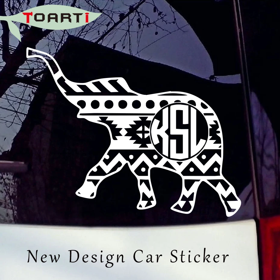Monogram Initials Elephant Vinyl Sticker High Quality Diy Decal For Car