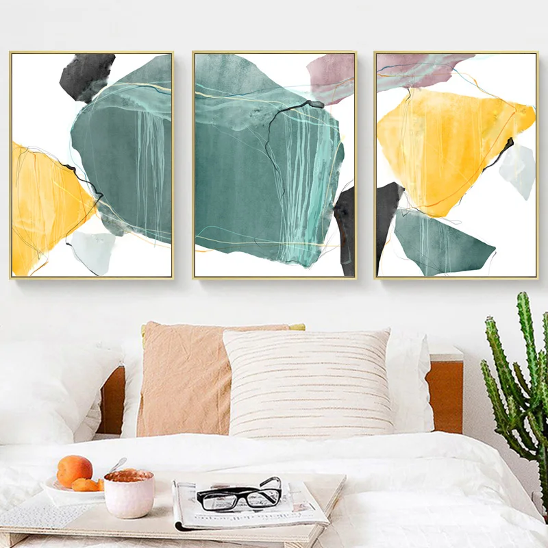 

Modern Wall Art Canvas Painting Plants Green Picture Print for Living Room Large Abstract Gold Spray Painting Home Decor Posters